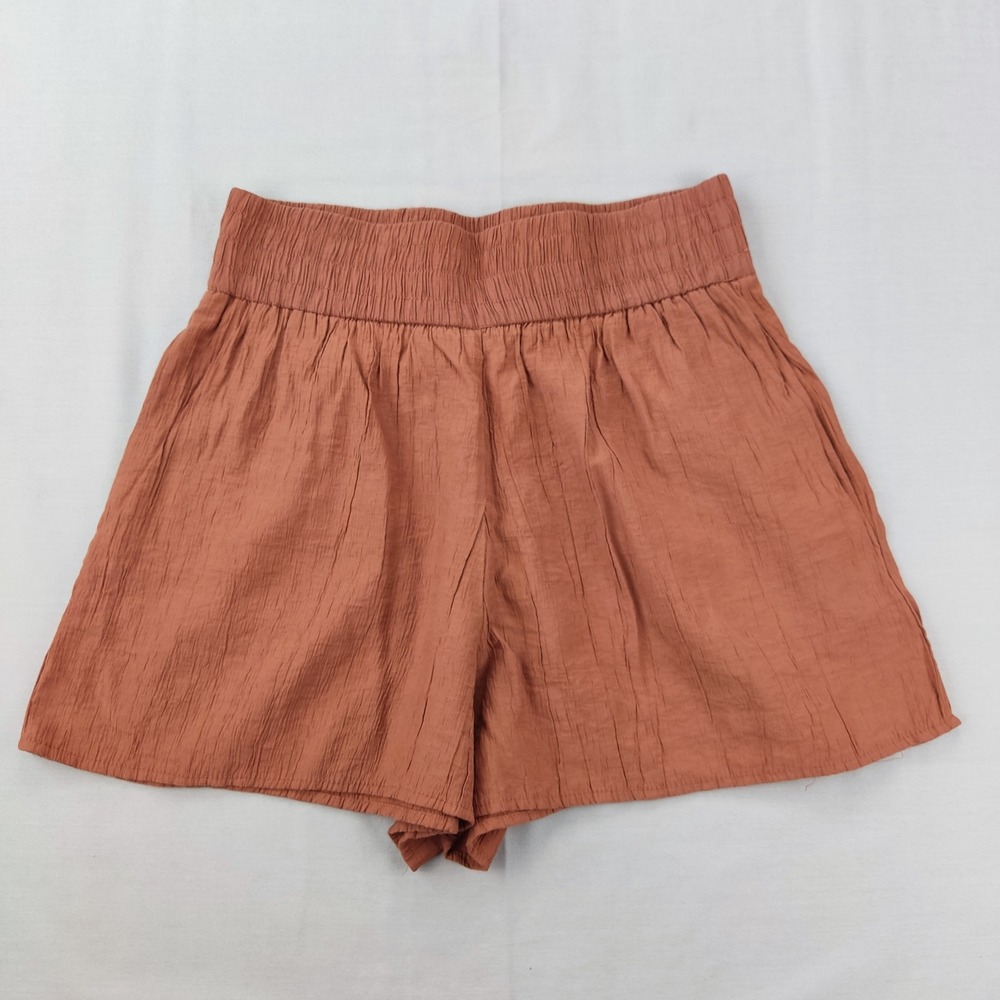 Zara Shorts Womens XS‎ Rust Orange High Waisted Textured Flowy Elastic Waist